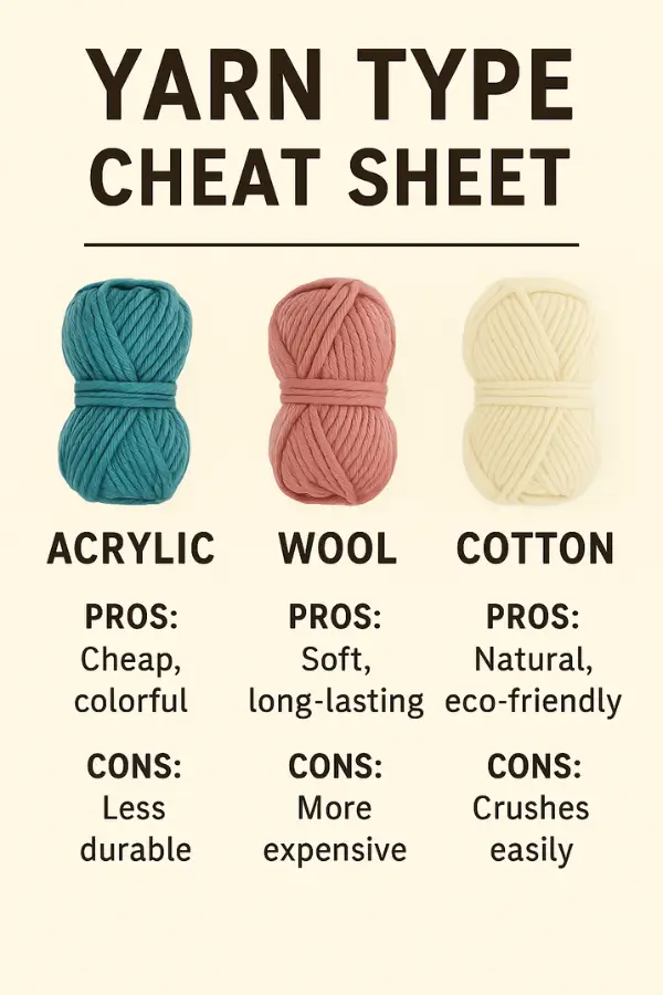 yarn-type-cheat-sheet Yarn Type Cheat Sheet for Rug Tufting – Acrylic vs Wool vs Cotton