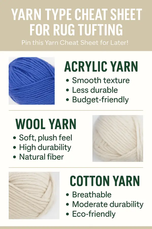 yarn-type-cheat01 Yarn Type Cheat Sheet for Rug Tufting – Acrylic vs Wool vs Cotton