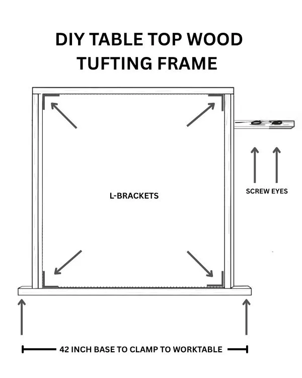 diy tabletop wood tufting frame screw eyes and L brackets 