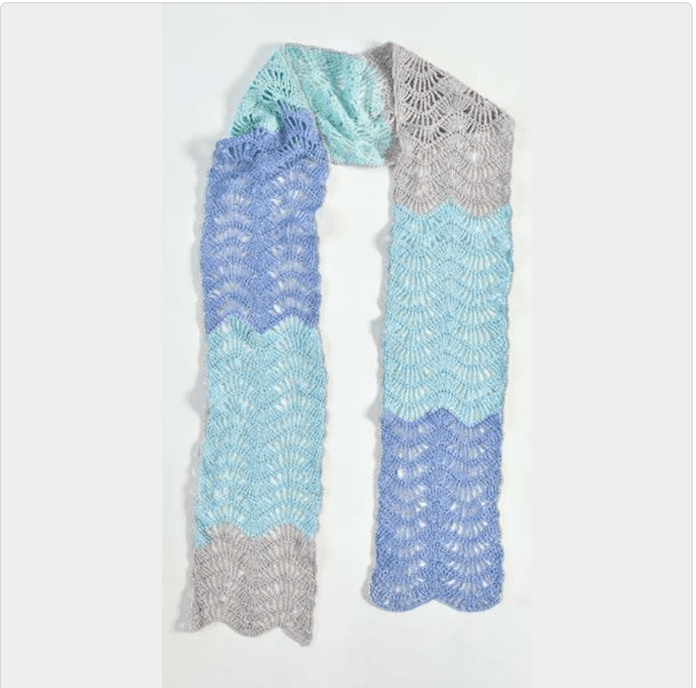 Dainty Feather & Fan Scarf in Red Heart Croquette 