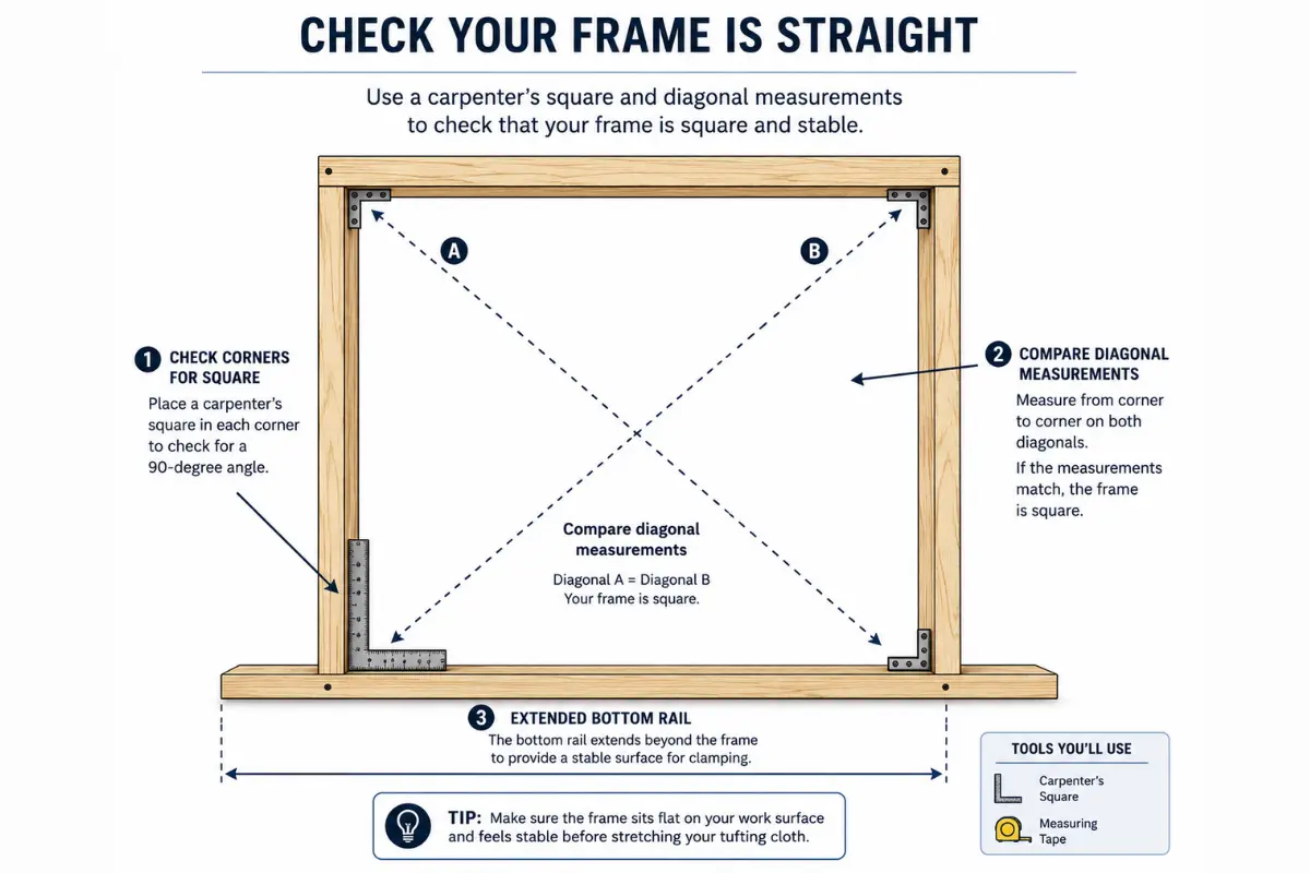 diy tufting frame diagram checking a DIY tufting frame for square