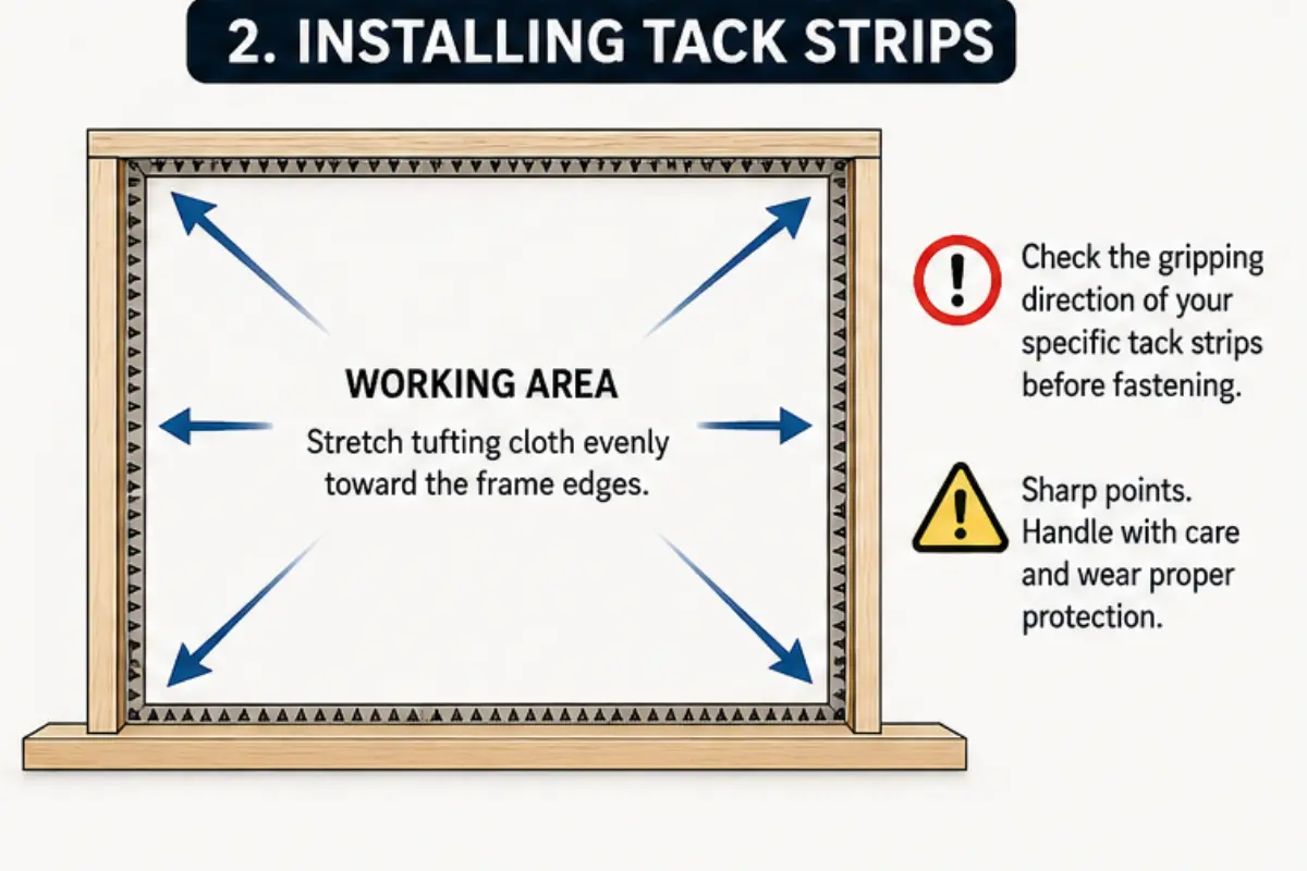 diy tufting frame tack strips installation diy rug tufting frame installing tack strips diagram