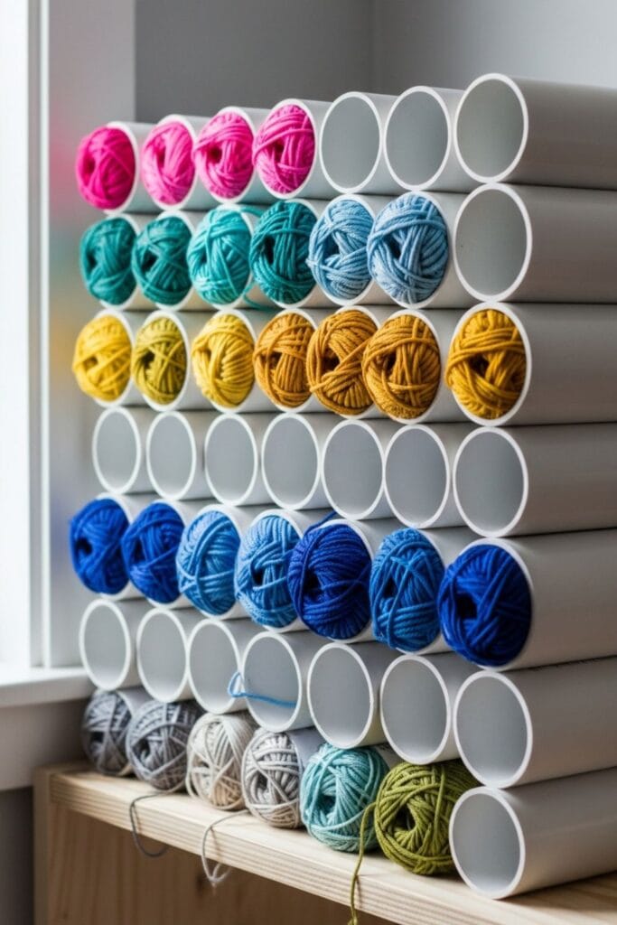 pvc pipe storage ideas for yarn
