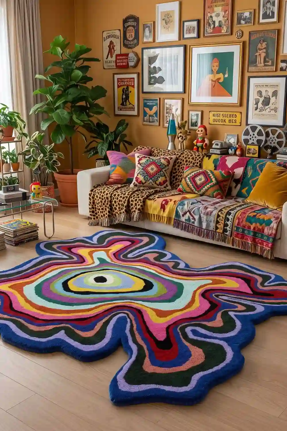 funhaus organic shaped colorful rug