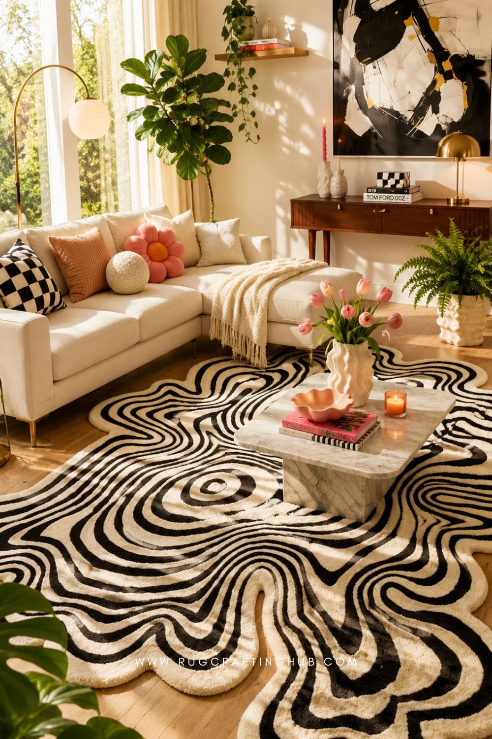 irregular shaped rug room scene