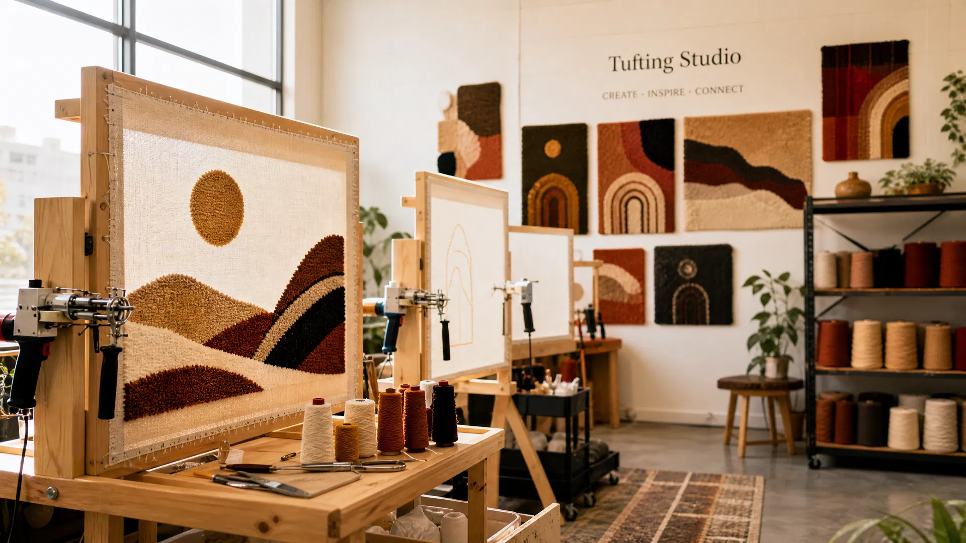 tufting-studio-workspace-iJUEoWXC6z8rrf9oQNYMNm rug tufting studio with tufting frames and tufting guns